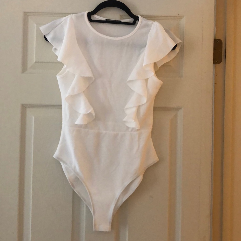 White ruffle bodysuit